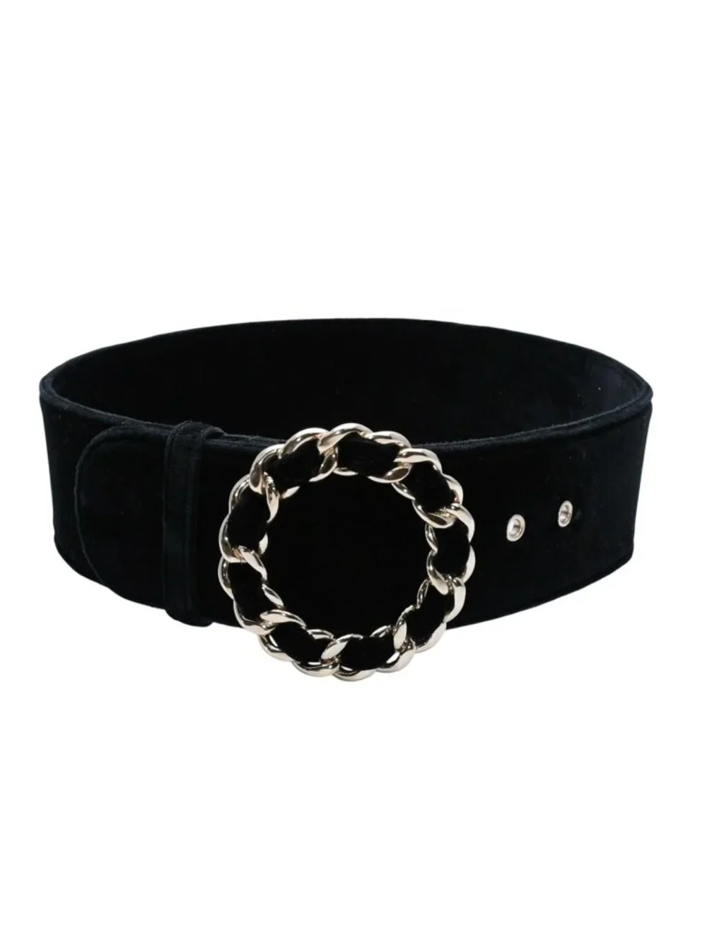 Chanel Belt Velvet Velour 65/26 Black Gold